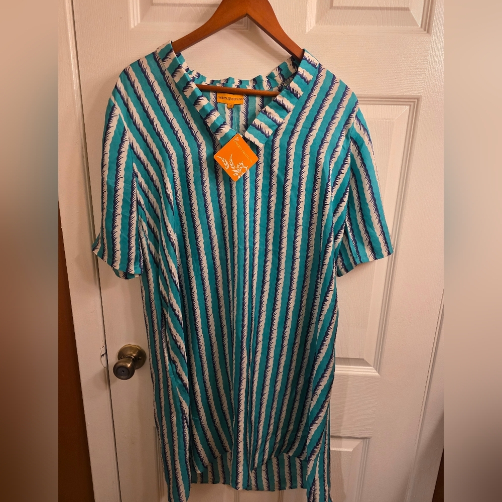 Striped Teal and White Dress